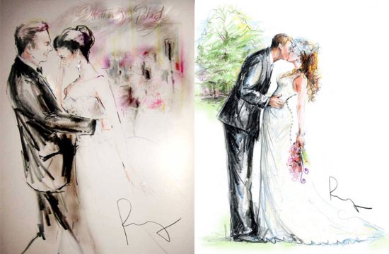 550x360 Wedding Illustrations On Onewed - Watercolor Bride And Groom