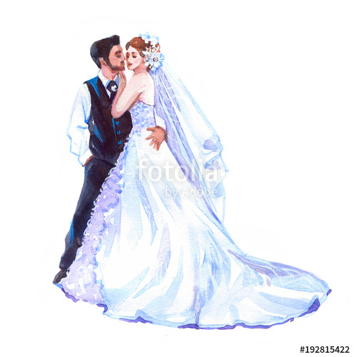 496x500 Wedding Bride Groom. Watercolor Illustration Isolated On White - Watercolor Bride And Groom