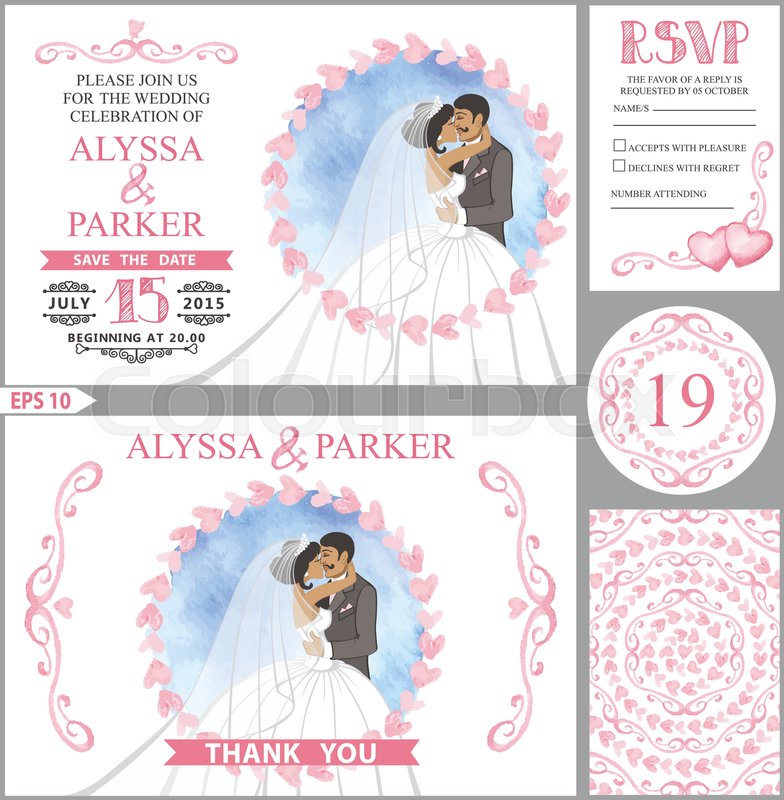 784x800 Wedding Invitation Card Set.kissing Couple Bride,groom With Hug - Watercolor Bride And Groom