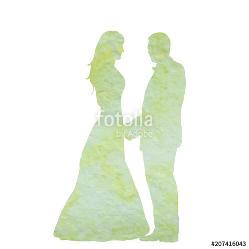 500x499 Watercolor Silhouette Of The Bride And Groom Stock Image And - Watercolor Bride And Groom