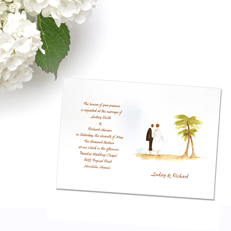 800x800 Beach Wedding Invitations - Watercolor Bride And Groom