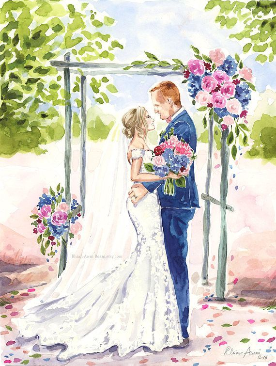 570x755 Bridal Portrait - Watercolor Bride And Groom