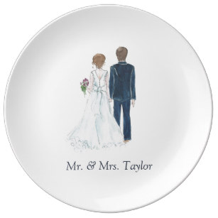 307x307 Bride And Groom Plates Zazzle Uk - Watercolor Bride And Groom
