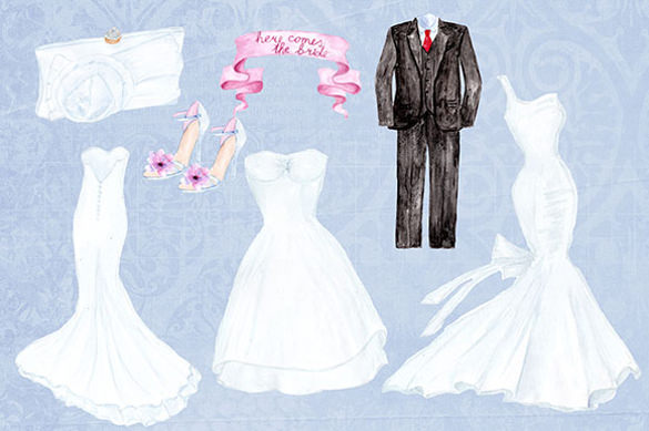585x389 Wedding Dress Patterns Free Eps, Ai, Illustration Format - Watercolor Bridesmaid Dress