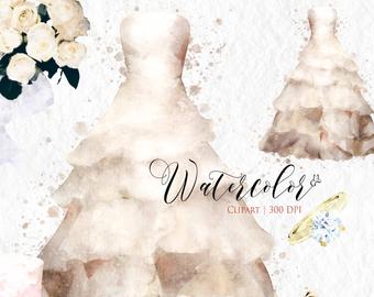 340x270 Wedding Dress Art Etsy - Watercolor Bridesmaid Dress