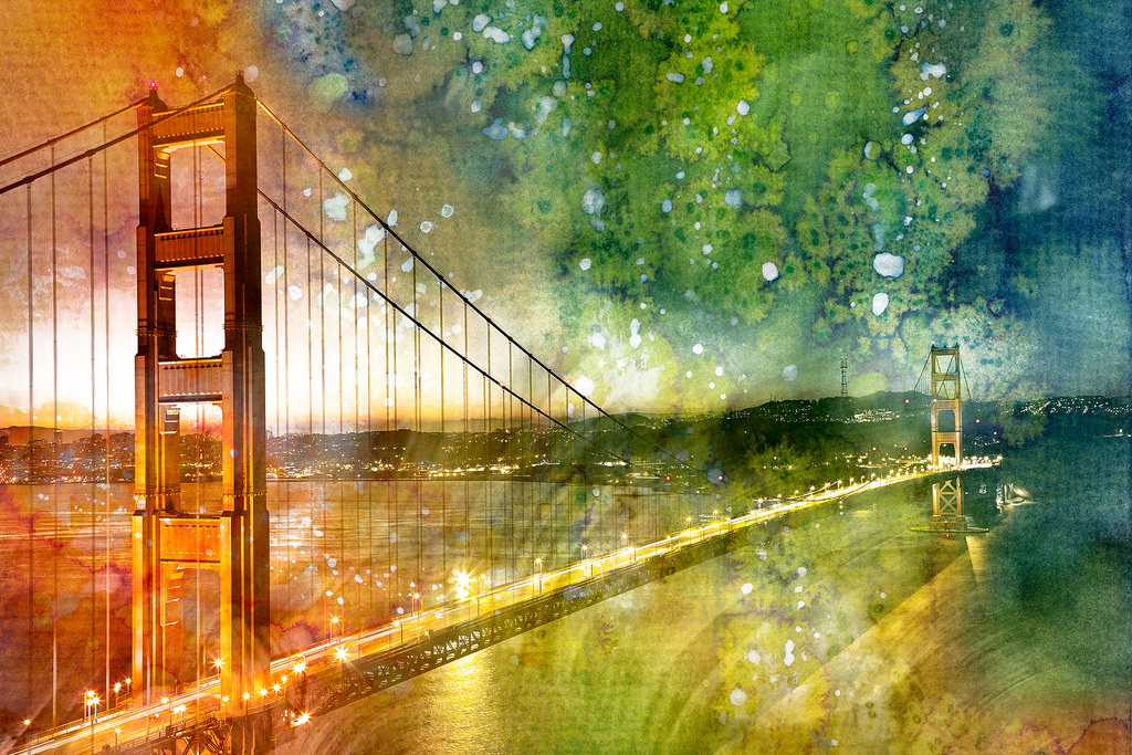 1024x683 Golden Dawn Bridge - Watercolor Bridge