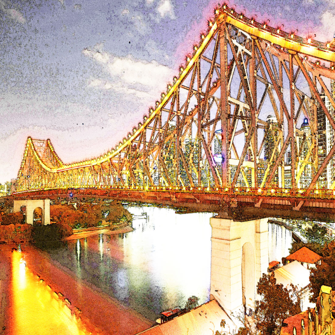 1100x1100 Story Bridge Watercolour - Watercolor Bridge