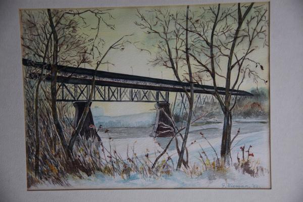 600x400 Watercolor Painting Landscape High Level Bridge Alberta Original - Watercolor Bridge