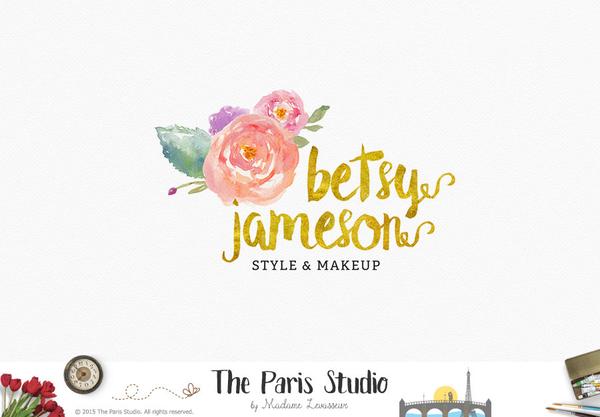 600x417 Watercolor Floral Bouquet Logo Design Gold Foil Brush Font By The - Watercolor Brush Font