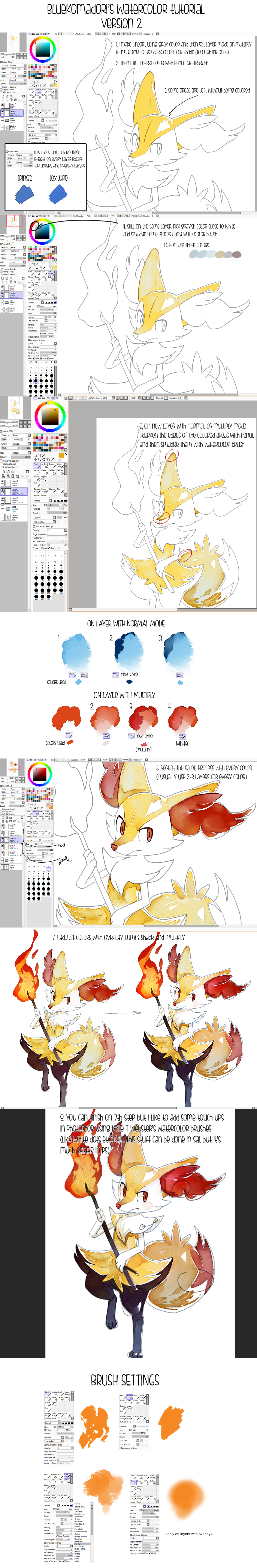 1200x7307 Sai Watercolor Tutorial + Brushes, Sai File By Bluekomadori On - Watercolor Brush Paint Tool Sai