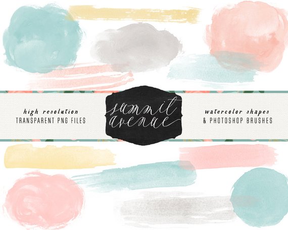 570x456 Hand Painted Watercolor Brush Strokes Photoshop Brushes Amp Clip Etsy - Watercolor Brush Png