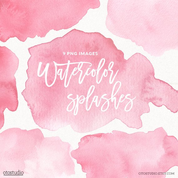 570x570 Watercolor Splashes Clip Art Pink Watercolor Brush Strokes Etsy - Watercolor Brush Strokes