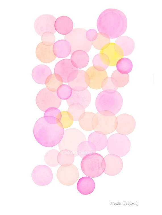 570x756 Bubble Art Print. Watercolor Bubbles Painting. Abstract Pink Etsy - Watercolor Bubble Art