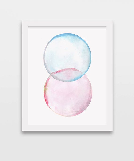 570x685 Abstract Bubble Art Wall Art Print Watercolor Painting Etsy - Watercolor Bubble Art
