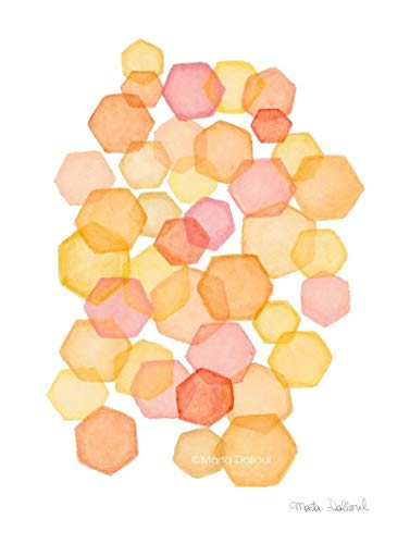 377x500 Hexagon Bubbles Art Print. Geometric Abstract - Watercolor Bubble Art