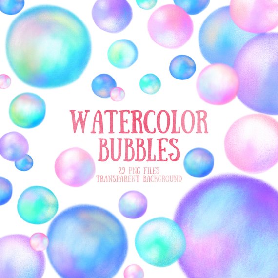 570x570 Watercolor Bubble Clipart Watercolor Bubbles Pastel Soap Etsy - Watercolor Bubbles
