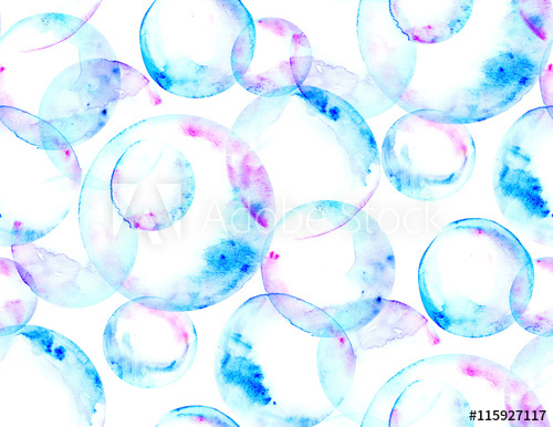500x386 Blue Watercolor Bubbles Hand Drawn Background. Rosy And Blue Col - Watercolor Bubbles
