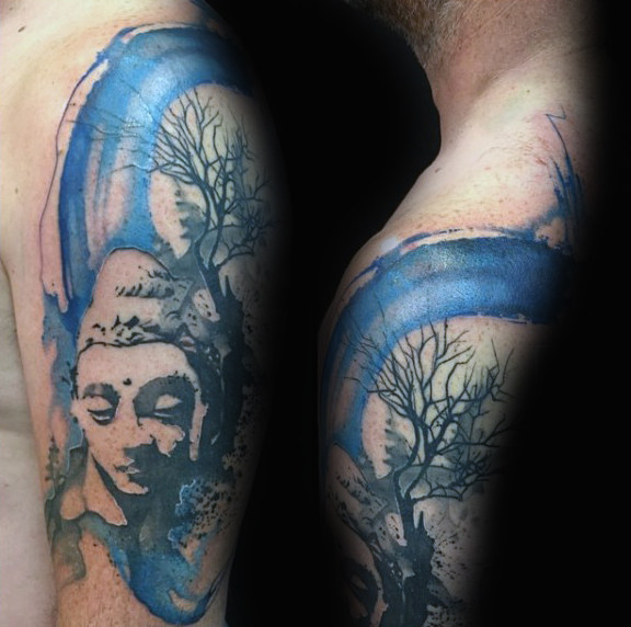 576x572 70 Watercolor Tree Tattoo Designs For Men - Watercolor Buddha Tattoo