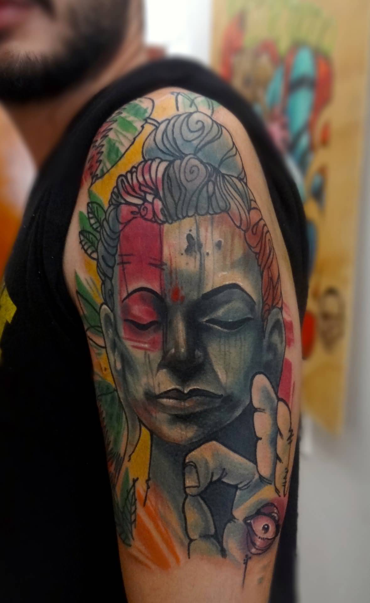 1179x1920 Wonderful Spiritual Buddha Watercolor Tattoo On Left Half Sleeve - Watercolor Buddha Tattoo