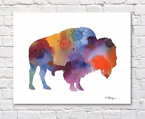 300x245 Buffalo Abstract Watercolor Painting Art Print By Artist Dj Rogers - Watercolor Buffalo