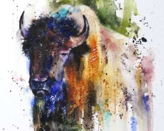 340x270 Buffalo Painting Etsy - Watercolor Buffalo