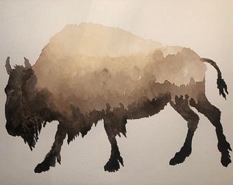 340x270 Buffalo Watercolor Etsy - Watercolor Buffalo
