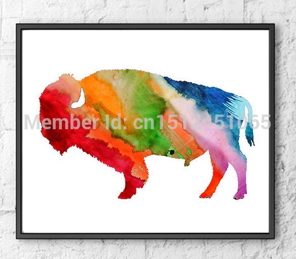 584x511 Children Wall Decor Colorful Watercolor Animal Art Print Abstract - Watercolor Buffalo