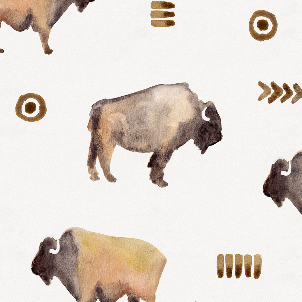 1000x1000 Watercolor Buffalo Fabric By The Yard Brown Fabric Carousel - Watercolor Buffalo