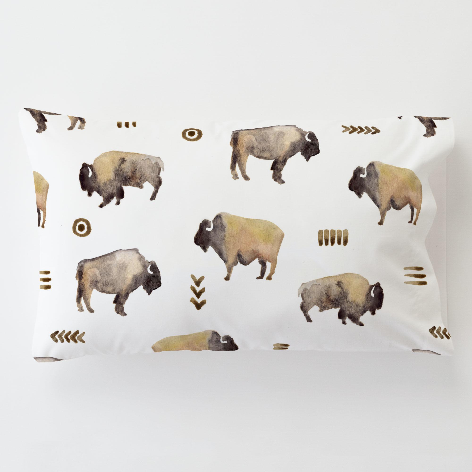 2000x2000 Watercolor Buffalo Toddler Bed Pillow Case With Pillow Carousel - Watercolor Buffalo