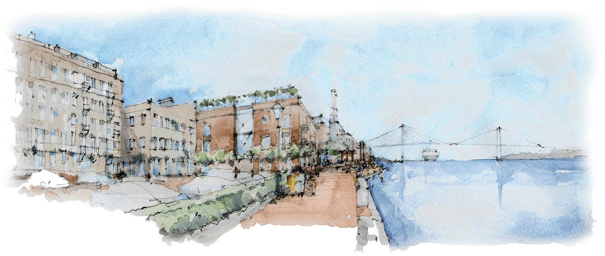 2000x846 Collection Of Free Drawing Buildings Watercolor. Download On Ubisafe - Watercolor Buildings