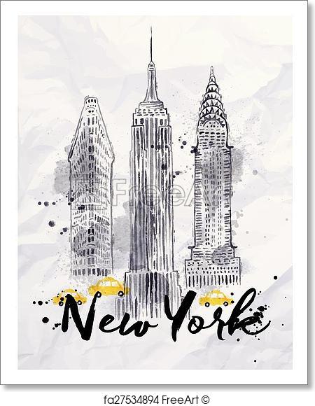 450x580 Free Art Print Of Watercolor New York Buildings. Watercolor New - Watercolor Buildings