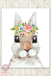 200x300 Boho Watercolor Bunny Rabbit Woodland Wall Art Print Nursery - Watercolor Bunny