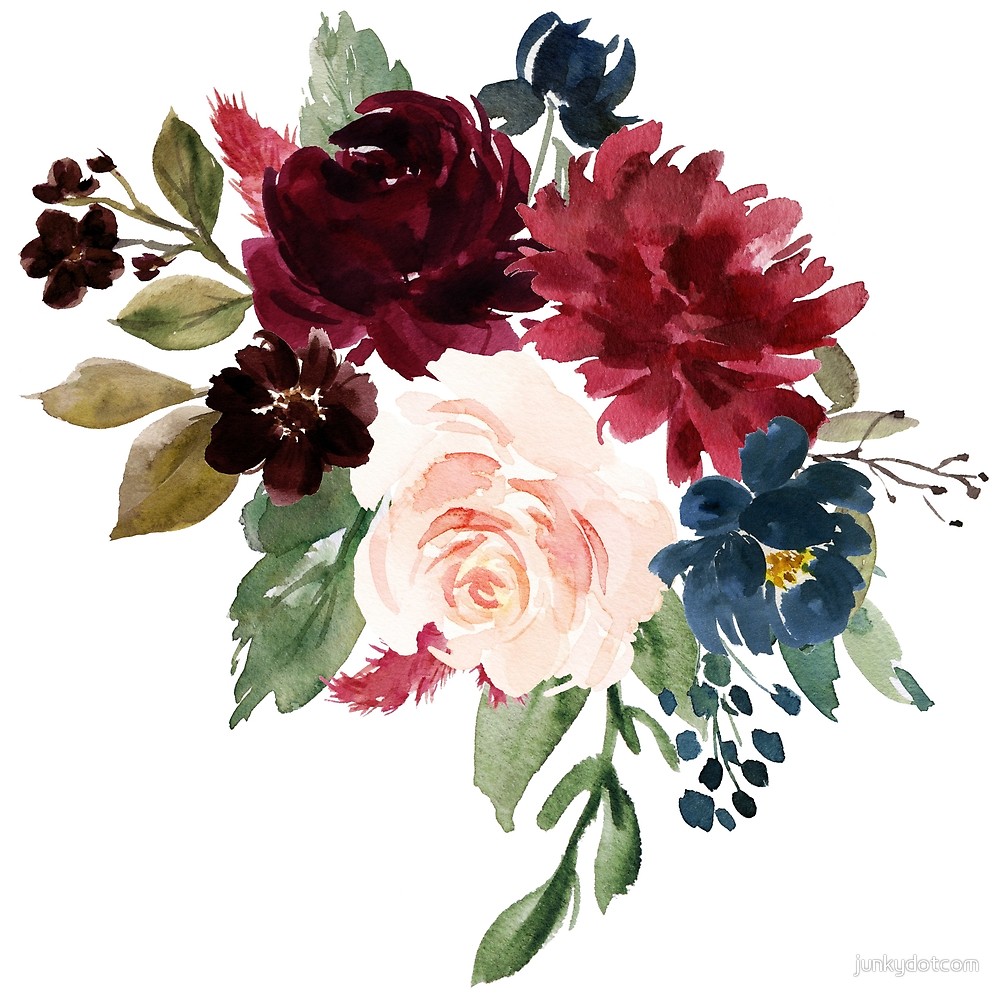 1000x996 Burgundy Navy Floral Watercolor By Junkydotcom Redbubble - Watercolor Burgundy