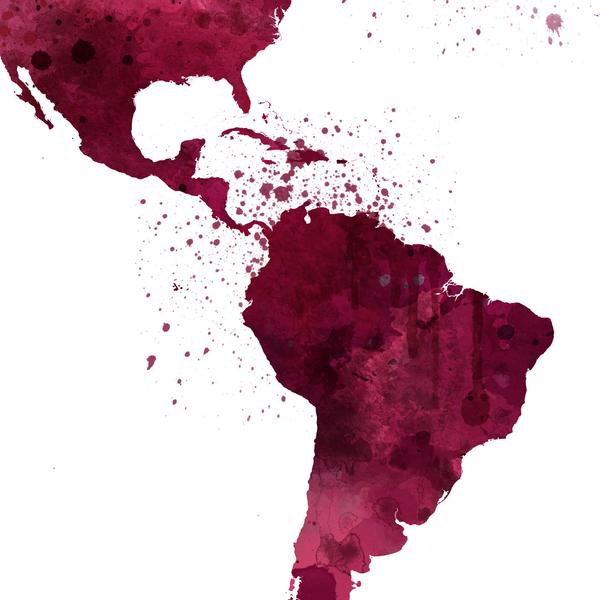 600x600 Extra Large Burgundy World Map Canvas Wall Art Print - Watercolor Burgundy