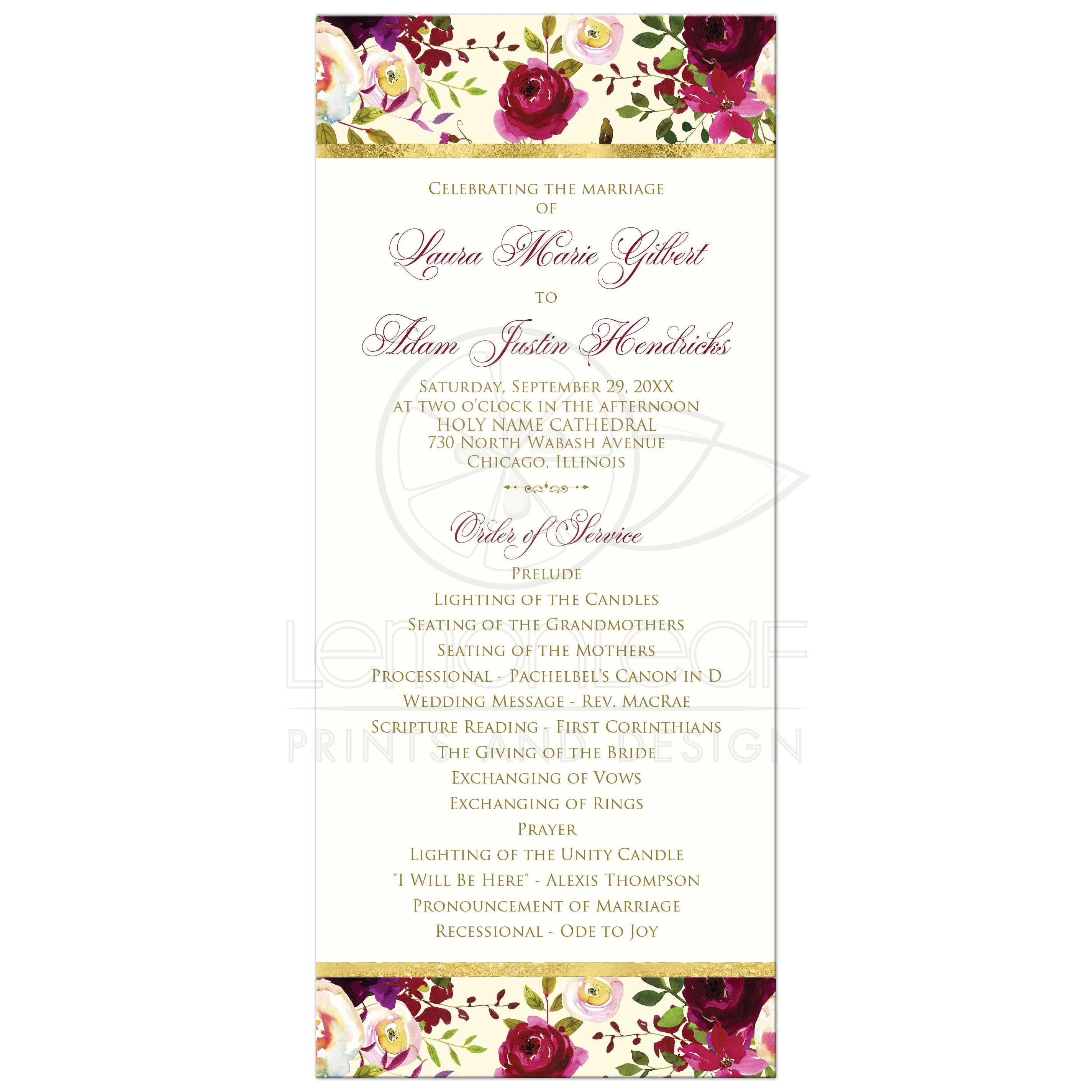 2850x2850 Floral Wedding Program Burgundy Watercolor Flowers, Feathers - Watercolor Burgundy