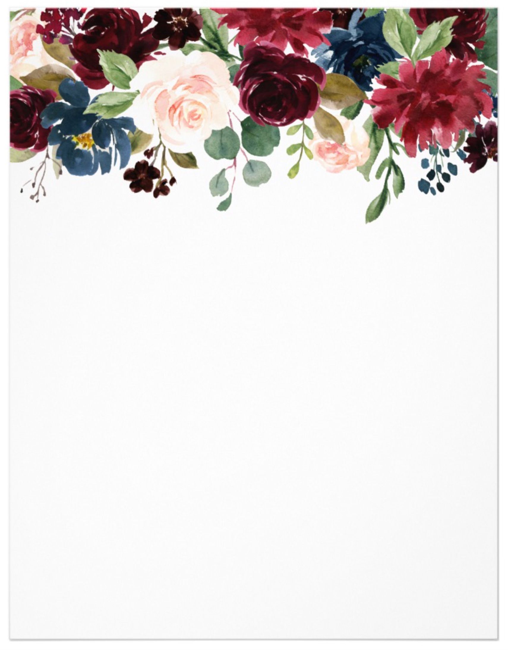 1710x2186 Burgundy Blue Watercolor Flowers Border Cute Pics - Watercolor Burgundy