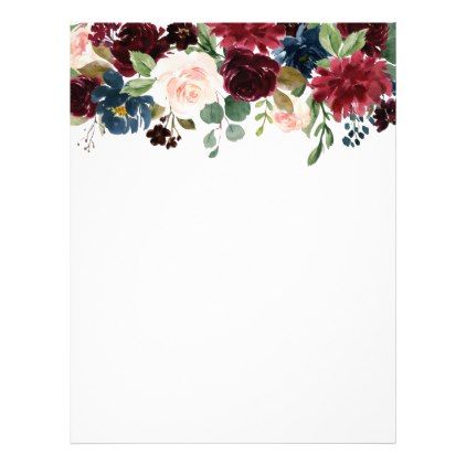 422x422 Burgundy Blue Watercolor Flowers Border Romantic - Watercolor Burgundy