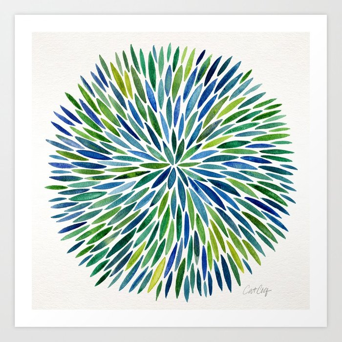 700x700 Watercolor Burst Blue Amp Green Art Print By Catcoq Society6 - Watercolor Burst