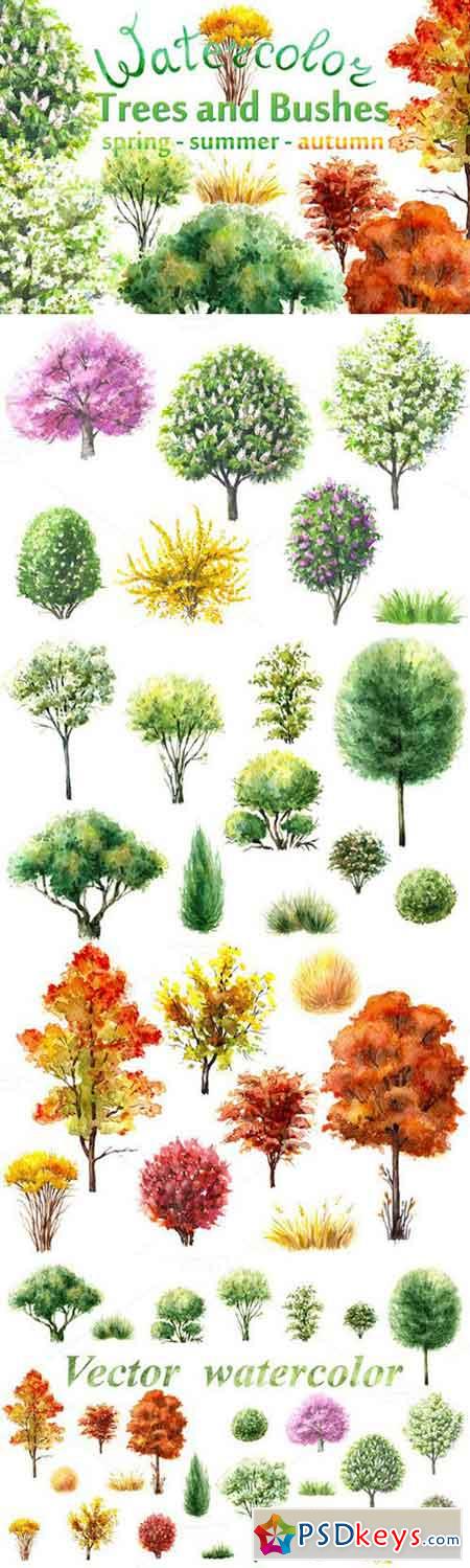 450x1499 Watercolor Trees And Bushes 657025 Free Download Photoshop - Watercolor Bushes
