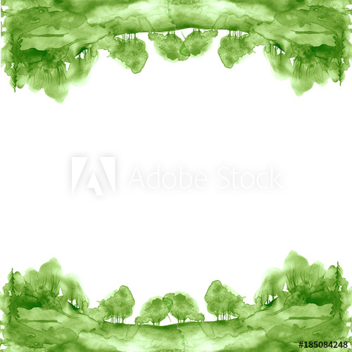 500x500 Watercolor Forest, Green Silhouette Of Trees, Bushes., Field - Watercolor Bushes