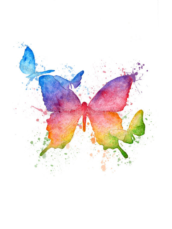 570x756 Rainbow Print, Butterfly Rainbow Painting, Rainbow Nursery Decor - Watercolor Butterfly