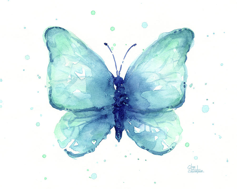 900x720 Blue Butterfly Watercolor Painting By Olga Shvartsur - Watercolor Butterfly