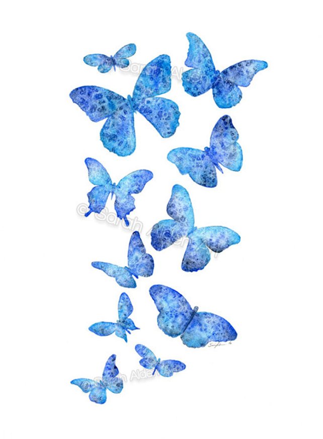642x873 Blue Butterfly Art Print Watercolor Butterflies Painting Etsy - Watercolor Butterfly Art