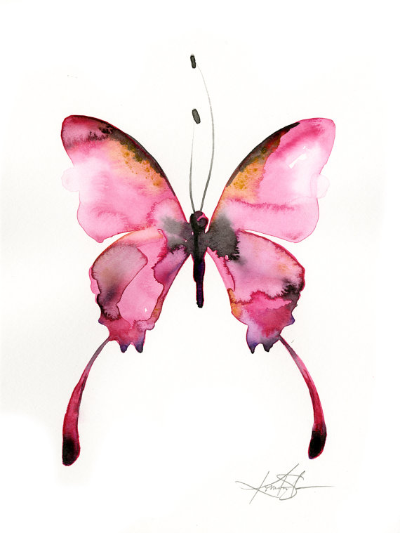 570x759 Pink Butterfly Watercolor Painting, Abstract Pink, Art, Original - Watercolor Butterfly Images