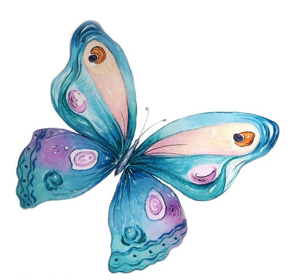 570x547 The Blue Butterfly Watercolor Clip Art Watercolor Butterfly Etsy - Watercolor Butterfly Images