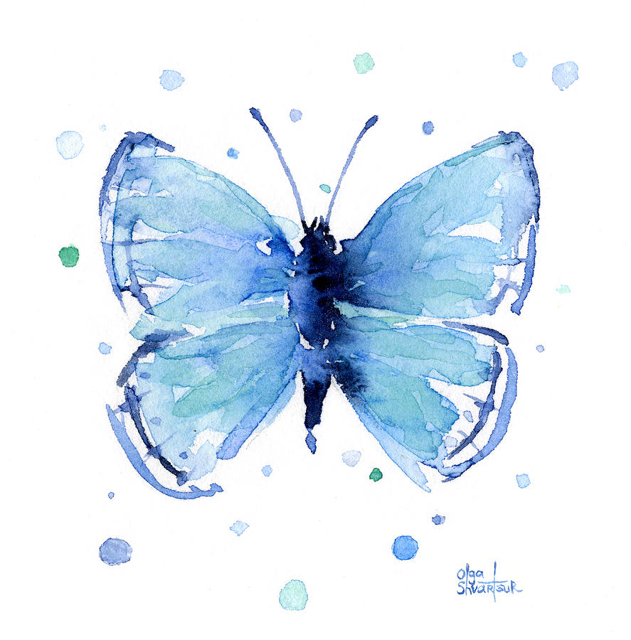 887x900 Blue Watercolor Butterfly Painting By Olga Shvartsur - Watercolor Butterfly Images