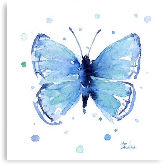 548x550 Blue Butterfly Watercolor Painting Canvas Prints By Olga - Watercolor Butterfly Prints