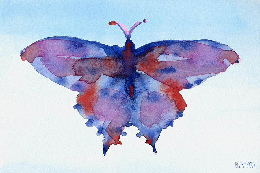 900x600 Butterfly Blue And Red Watercolor Painting Painting By Beverly - Watercolor Butterfly Prints