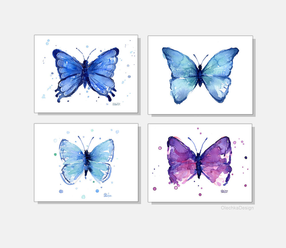 1000x866 Nursery Art Prints Olechka Design - Watercolor Butterfly Prints