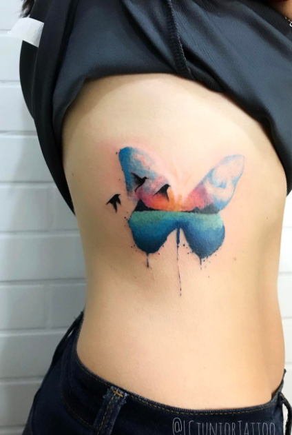 424x631 Watercolor Side Butterfly Tattoo - Watercolor Butterfly Tattoo